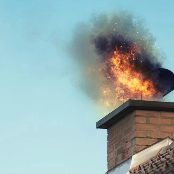 brick chimney with a flames coming out the top